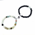 Bracciali magnetici per coppie con perline nere opache e pietre naturali turchesi - Fibbia Magnetica Bianco e Nero Amazonite Smerigliata