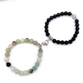 Bracciali per coppie in pietra naturale e nero opaco con ciondoli magnetici a cuore - Fibbia Magnetica Argento Amazonite