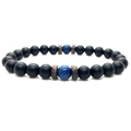 Bracelet pour homme en pierre de lave mate 8mm avec perles de lapis-lazuli bleu et intercalaires - Style Pierre Mate Double Lapis