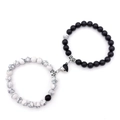 Conjunto de pulseras para parejas con cierre magnético de corazón y cuentas de turquesa - Negro Mate Y Turquesa Blanca Conjunto