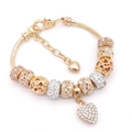 Pulsera de cadena de serpiente dorada con cuentas de corazón y cristales brillantes - Estilo de Cuenta Dorada Corazón Hueco / 18+5cm