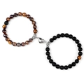 Bracciali magnetici a cuore per coppia con pietra lavica e occhio di tigre su sfondo bianco - Occhio di Tigre Pietra Opaca