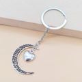 Hollow moon and heart pendant keychain in silver metal finish for DIY accessories - Moon and Heart Stud Earrings Set