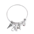 Silver medical charm bracelet with stethoscope, syringe and nurse hat charms - Antique Silver