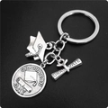 Porte-clés de remise des diplômes en argent avec toque et pendentif de parchemin - Parchemin Argenté Toque (1# Parchemin)
