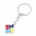 Colorful interlocking puzzle piece keychain made of bright alloy with a silver flat ring - Square Puzzle (2#)