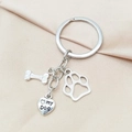 Silver alloy dog paw keychain with heart my dog pendant and bone charm on soft fabric - Heart Bone Paw Style
