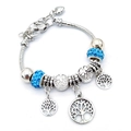 Silver-plated snake chain bracelet featuring blue crystal beads and tree of life charms - Blue Tree of Life Style (3#) / Dark Blue