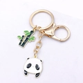 Golden panda and bamboo alloy keychain pendant with enamel finish for bags - Panda Head Style