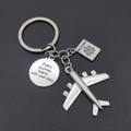 Silver airplane and passport keychain with 'Every journey starts with one step' charm - Inspirational Quote Round Plate Style (5#)