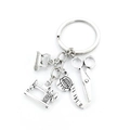 Antique silver sewing machine keychain with scissors, iron, and measuring tape charms - Sewing Machine Scissors Iron Tape Measure (1#)