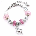 Pulsera de dijes DIY con cuentas rosas y colgante de unicornio en cadena de serpiente - 18+5cm / Unicornio Rosa (LQ-9903#)