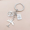 Silver metal travel keychain with airplane, hollow globe, and passport pendant charms - Small Airplane Combination (2# Small Airplane)