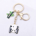 Golden panda and bamboo enamel keychain with lobster clasp and metal ring accessories - 3#
