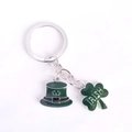 St. Patrick's Day keychain with green hat, Irish four-leaf clover and silver metal ring - Irish Letter Shamrock Style