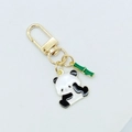 Schattige panda en groene bamboe sleutelhanger met gouden karabijnsluiting en emaille - Zittende Panda Stijl (1#)
