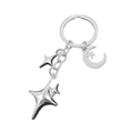 Porte-clés en alliage argenté avec étoiles à quatre branches et pendentif demi-lune - Combo Lune Petite Étoile