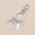 Silver alloy keychain with mini screwdriver, hammer, and wrench tool charms - Screwdriver Tape Measure Hammer Hand Saw Wrench (2#)