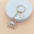 Porte-clés araignée gothique avec émail blanc et pendentif toile en métal doré - Style Araignée Blanche (1#)