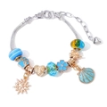 Pulsera de cadena de serpiente plateada con conchas azules, copos y dijes de corazón - Estilo Océano Concha Copo de Nieve (3#) / 18+5cm
