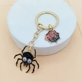 Porte-clés gothique doré avec grande araignée noire et petite araignée rouge sur toile - Style Araignée Squelette Noire (3#)