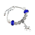 Pulsera con amuleto de unicornio, cuentas de vidrio azul oscuro y estrellas en cadena serpiente - Talla Uno / Azul Zafiro