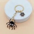 Porte-clés gothique araignée noire et toile avec finition en métal doré et émail - Style Araignée Noire (4#)