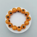Halloween Orange 16mm Holzperlenarmband mit schwarzen Spinnen- und Webdrucken für Festivals - Spinnennetz-Stil
