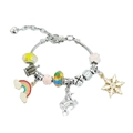 Pulsera de serpiente plateada DIY con dijes de unicornio, arcoíris y cuentas de colores - Estilo Unicornio Arcoíris Flor (1#) / 18+5cm
