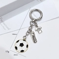 Detailed size specifications of silver soccer keychain with shoes and jersey charms - Soccer Spring Clasp Style