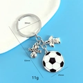 Detail view of soccer keychain with I LOVE SOCCER heart and black white ball pendant - Antique Silver Soccer Plate Style