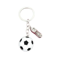 Porte-clés de football avec ballon noir et blanc et pendentif chaussure sur anneau métal - Style Chaussures de Football Argent Antique