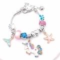 Pulsera DIY con unicornio, estrella de mar y cuentas de colores en cadena de serpiente - 18+5cm / Sueño De Océano Colorido (LQ-9904#)