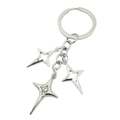Porte-clés étoile en métal argenté avec trois pendentifs d'étoiles et un cristal brillant - Croix Étoile en Strass