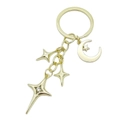 Golden star and moon keychain with crystal accents on a white background - Golden Moon And Stars With Rhinestone Style (LQ-01884-B)