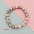 10mm Pink Zebra Jasper beaded bracelet with gold rhinestone spacers for women and men - Pink Zebra Large Size Gold Rhinestone Style
