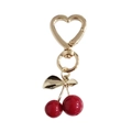 Creative gold heart clasp keychain with red cherries and gold leaves for bag charms - Wine Red UV Plated Cherry (Heart Hook)