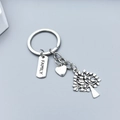 Porte-clés Arbre de Vie argenté vintage avec pendentifs Family et petit cœur - Style Famille Cœur Feuille