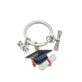 Silver graduation keychain set with 2026 charm, black mortarboard and graduate scroll - Silver Enamel Scroll Style (2026-2#)