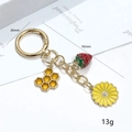 Détails des dimensions du porte-clés tournesol et abeille avec breloque fraise - Style Clip Fraise Marguerite Nid d'Abeille