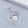 Portachiavi con ali di angelo in argento e ciondolo tondo con scritta incisa - Stile Every Journey (LQ-01865 D#)