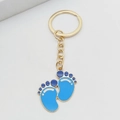 Lindo llavero de esmalte con huella azul y eslabones dorados para accesorio de bebé - Estilo de aro / Anillo Llavero Huella Azul
