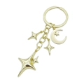 Golden alloy keychain with moon and star pendants featuring a polished mirror finish - Golden Moon And Multiple Stars Style (LQ-01884-A)