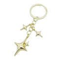 Golden hollow four-pointed star keychain pendant made of polished metallic alloy finish - Golden Triple Star Trio Style (LQ-01884-D)