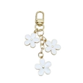 Daisy flower keychain with white enamel petals and gold metal lobster clasp - Triple Flower Pendant / Small White Flower