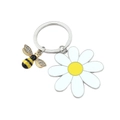 Portachiavi con girasole e ape, dettagli in cristallo e ciondolo a margherita in smalto bianco - Margherita Bianca
