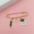 Golden 2025 graduation brooch with black pencil and academic hat enamel charms - 2025 Year Style 2 (2025-2#)