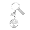 Porte-clés arbre de vie argenté avec breloque cœur et plaque vierge à graver - Style Plaque En Acier Inoxydable Vierge