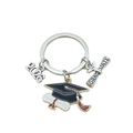 Silver 2026 graduation keychain featuring a black mortarboard hat and graduate scroll charm - Silver Classic Graduation Cap Style (2026-3#)