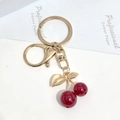 Golden cherry keychain with deep red resin beads and lobster clasp for bags - KC Gold Cherry 8-Shape Ring